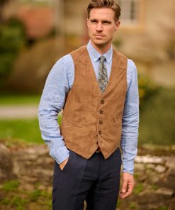 Herren Lederweste ”Tailor” aus feinstem Ziegenvelours in cognac