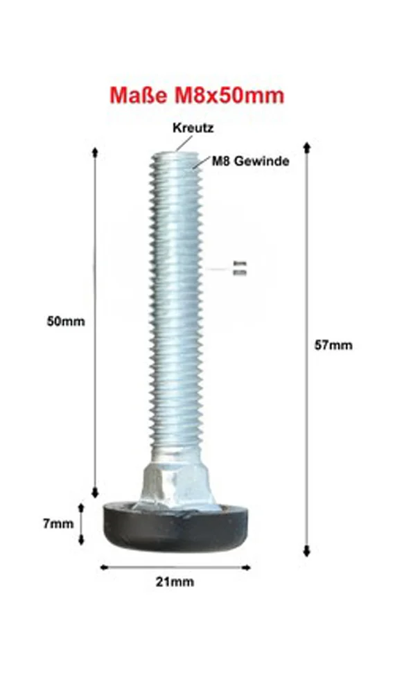 Stellfüße M8 mit Einschlagmuttern – 4er Set Regulierschrauben höhenverstellbar – Bild 6