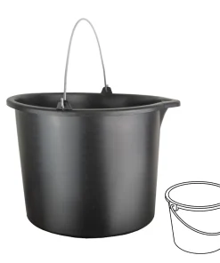 Baueimer 20 L rund mit Ausguss, Liter-Skala, Schwarz, robuster Kunststoff