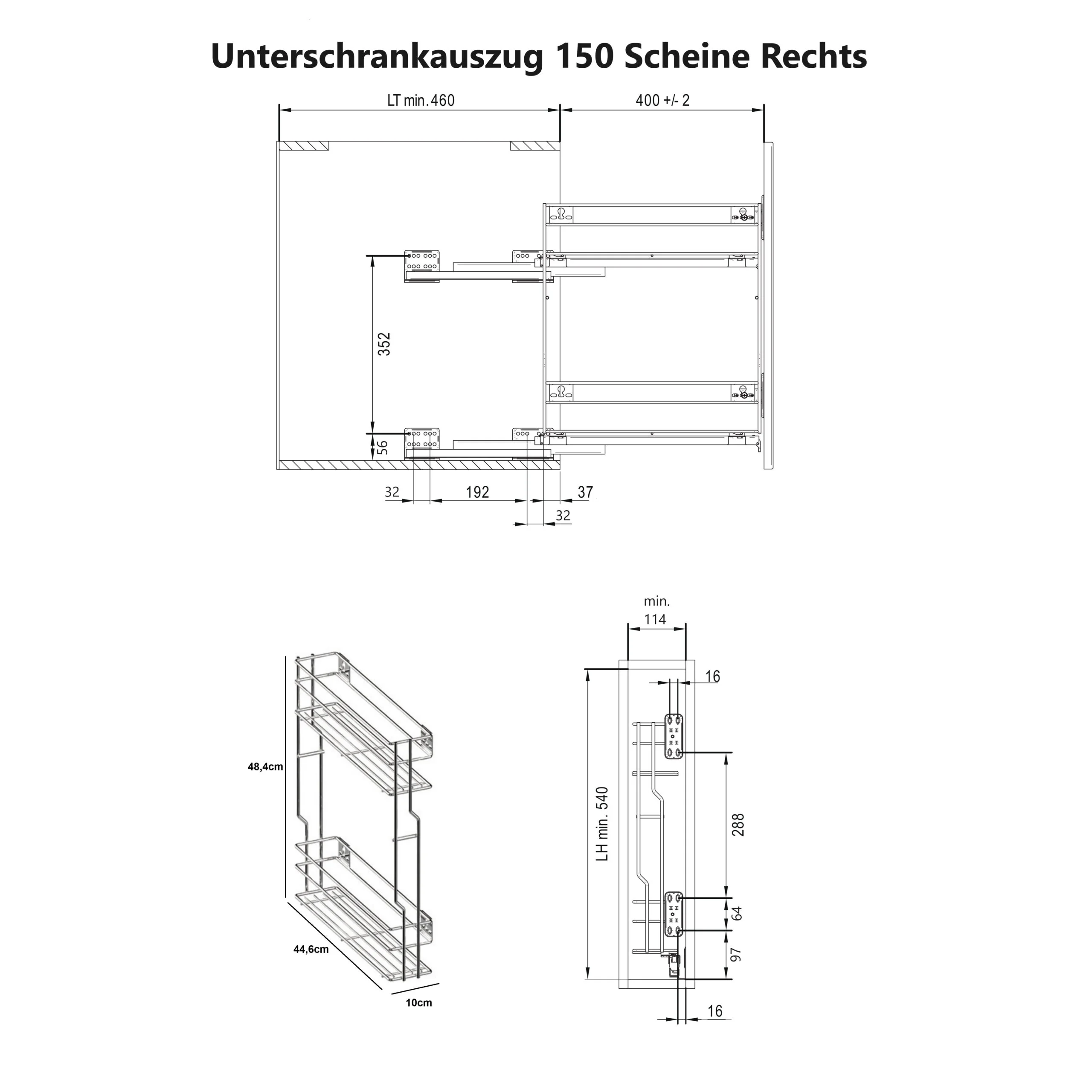 Unterschrankauszug 15 cm Soft-Close – 2 Etagen, Chrom, montage rechts | Prima Online – Bild 3