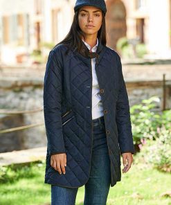 Wellington, Steppmantel ”Gabby” mit Harris Tweed Besatz in navy