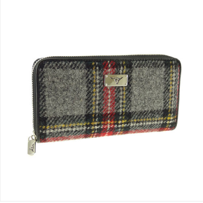 Harris Tweed ‚Staffa‘ Handtasche Grau-Rot Kariert