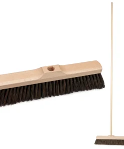 Holz Besen-Set – Besenkopf 35 cm + Holzstiel 150 cm – Langer Holzbesen für Innen & Außen mit elastischen PET-Borsten