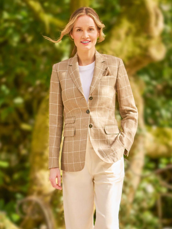 Wellington Leinenblazer in Beigen Fensterkaro