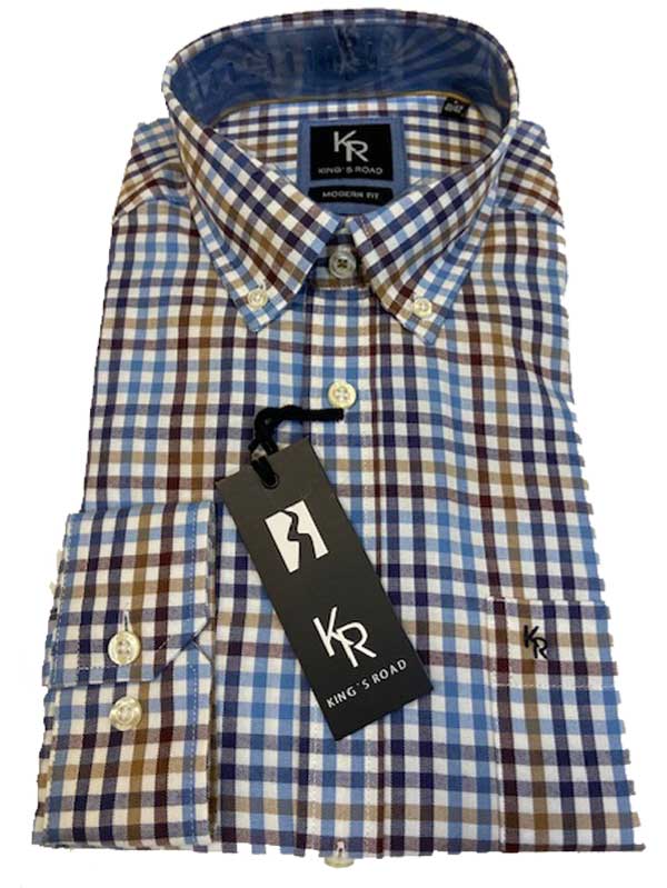 Flannel Shirt King’s Road, Blauw Bruin Blokje – Bild 4