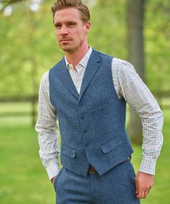 Harris Tweed Weste “Wales“ In Blue Shadow