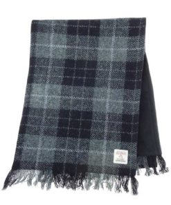 Harris Tweed Scarf in Grey  Black Tartan
