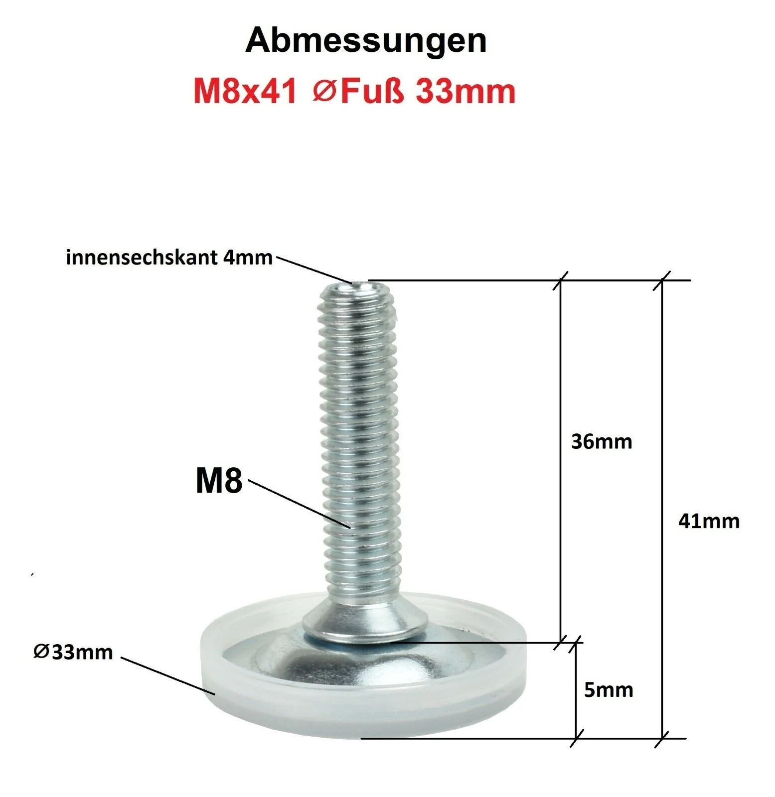 Stellfüße M8 mit Einschlagmuttern – 4er Set Regulierschrauben höhenverstellbar – Bild 9