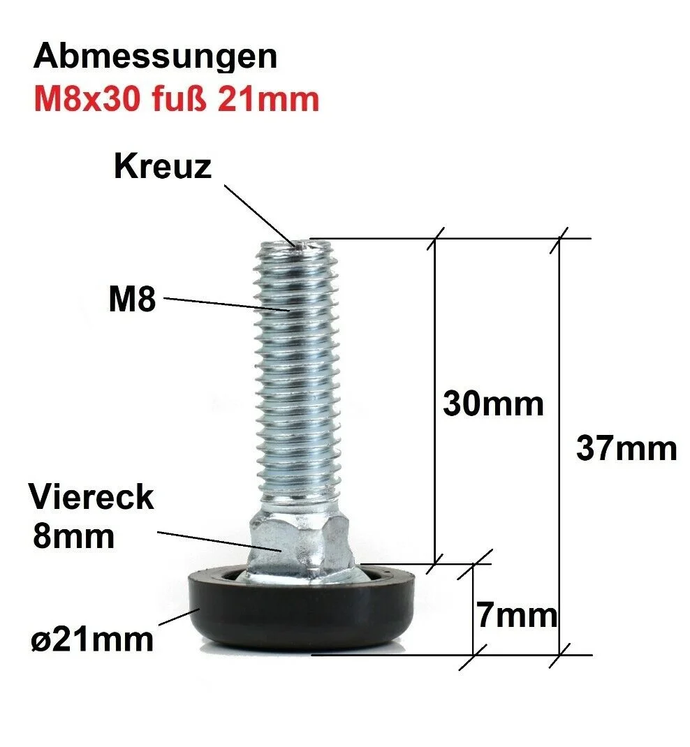Stellfüße M8 mit Einschlagmuttern – 4er Set Regulierschrauben höhenverstellbar – Bild 4