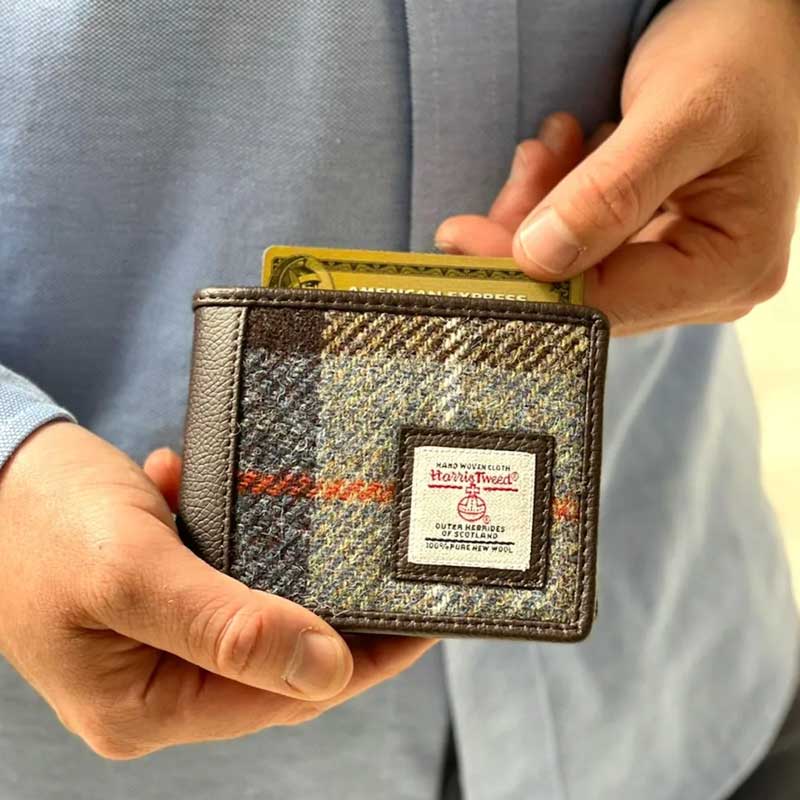 Harris Tweed Bifold Geldbörse in Blau-Braun kariert – Bild 6