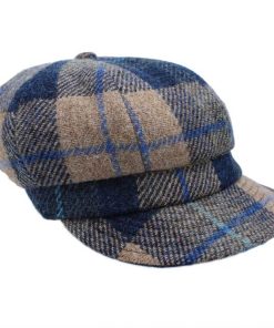 Harris tweed Ladies Baker Boy Cap Rosalie Sand Navy Check