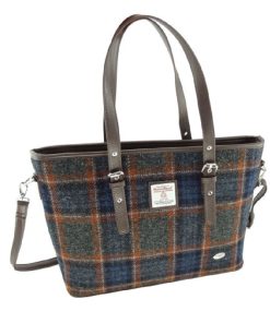 Harris Tweed ‚Spey‘ Tote Bag in Grey with Rust Overcheck