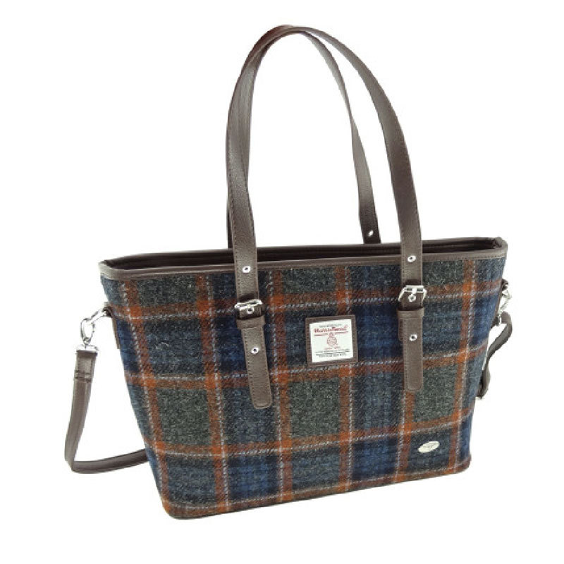 Harris Tweed ‚Spey‘ Tote Bag in Grey with Rust Overcheck – Bild 2