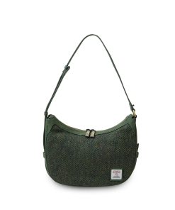 Harris Tweed Schultertasche, Modell Ellon, Islander, Dunkelgrünes Fischgrätmuster