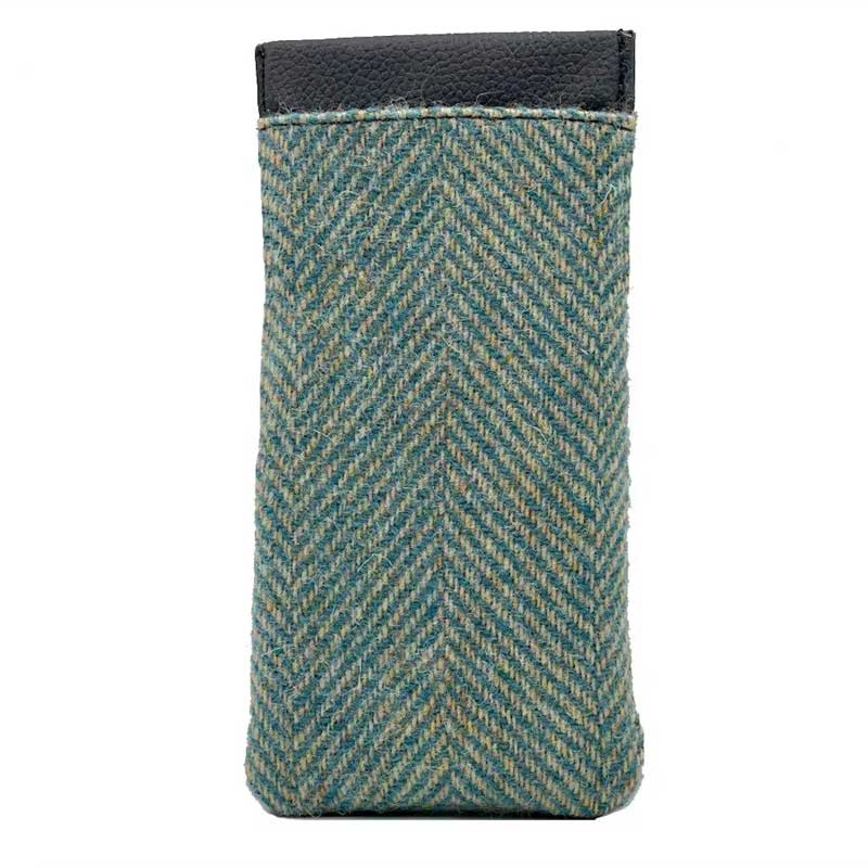 Brillenetui aus Harris Tweed in Türkis-Fischgrätmuster – Bild 3