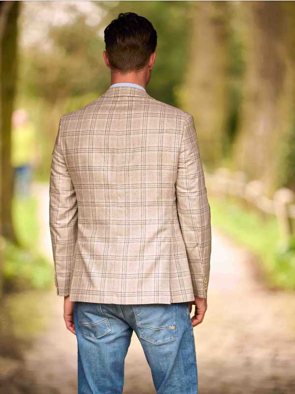 Wellington Seiden Sommer Sakko Beige Glen Check – Bild 3
