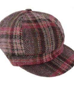 Harris Tweed Damenmütze Einheitsgröße in Burgunderrot und Rosa Stewart Tartan