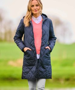 Leichter Steppmantel ”Perth” mit Kapuze in navy