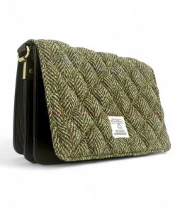 Harris Tweed Stepp-Schultertasche in Country Green