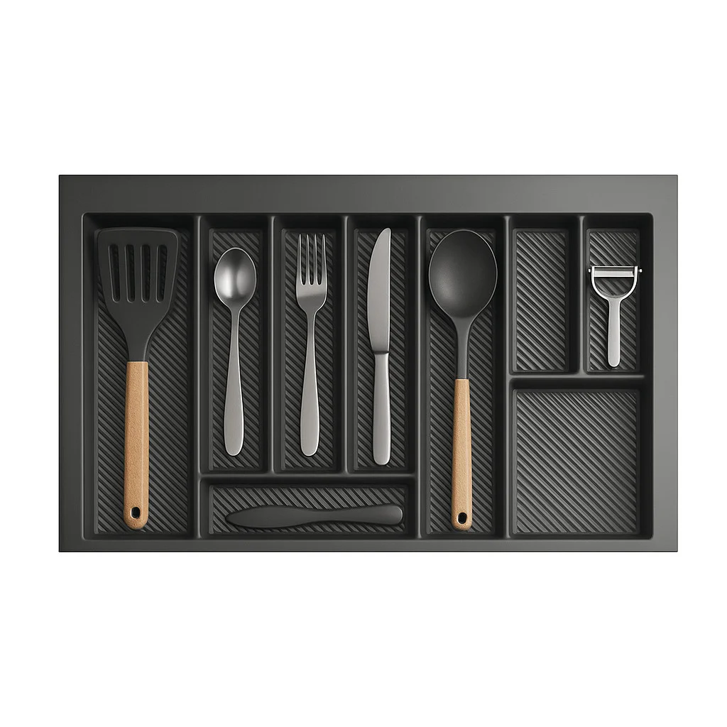 Besteckkasten für Schubladen 80 cm graphit matt 75x69cm – zuschneidbarer (B: 75-69cm ) (T: 49-42cm) – Bild 4