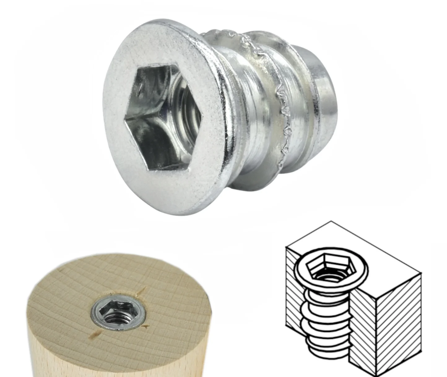 Einschraubmutter M6 x 10 mm – verzinkter Stahl, mit Bund – 10/50/100 Stück – Bild 2