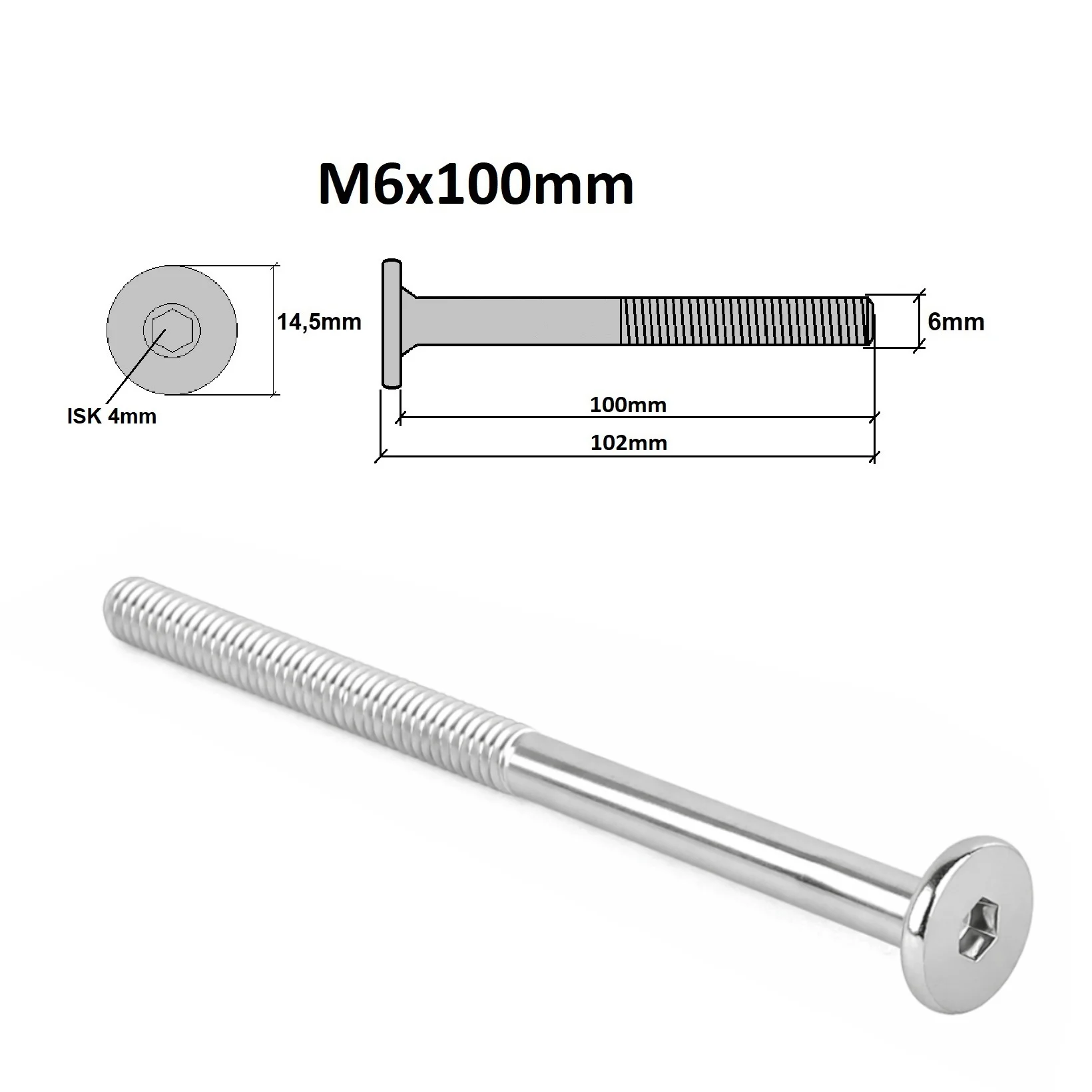 Flachkopfschrauben M6 x 100 mm mit Innensechskant, silber verzinkt – Bild 3