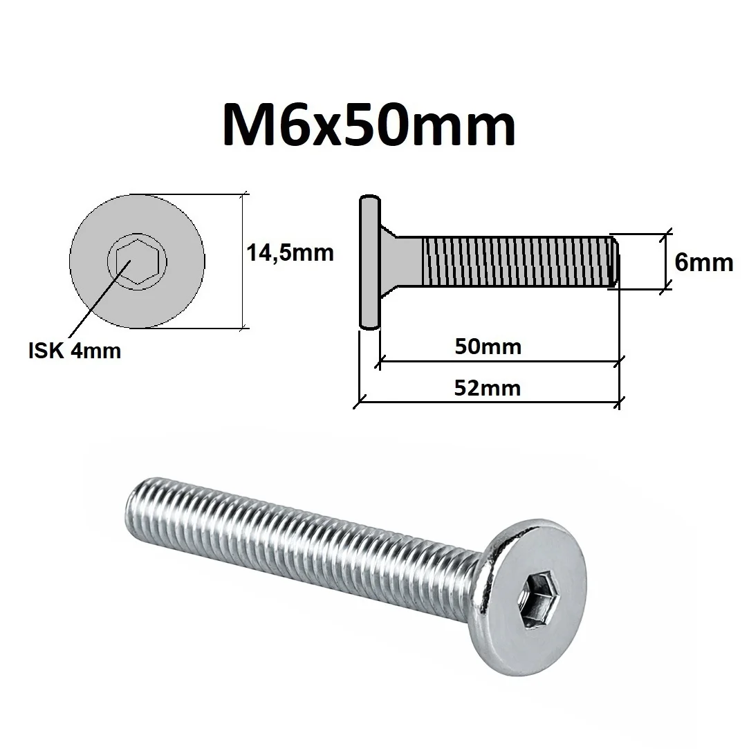 Flachkopfschrauben M6 x 50 mm mit Innensechskant, silber verzinkt – Bild 3