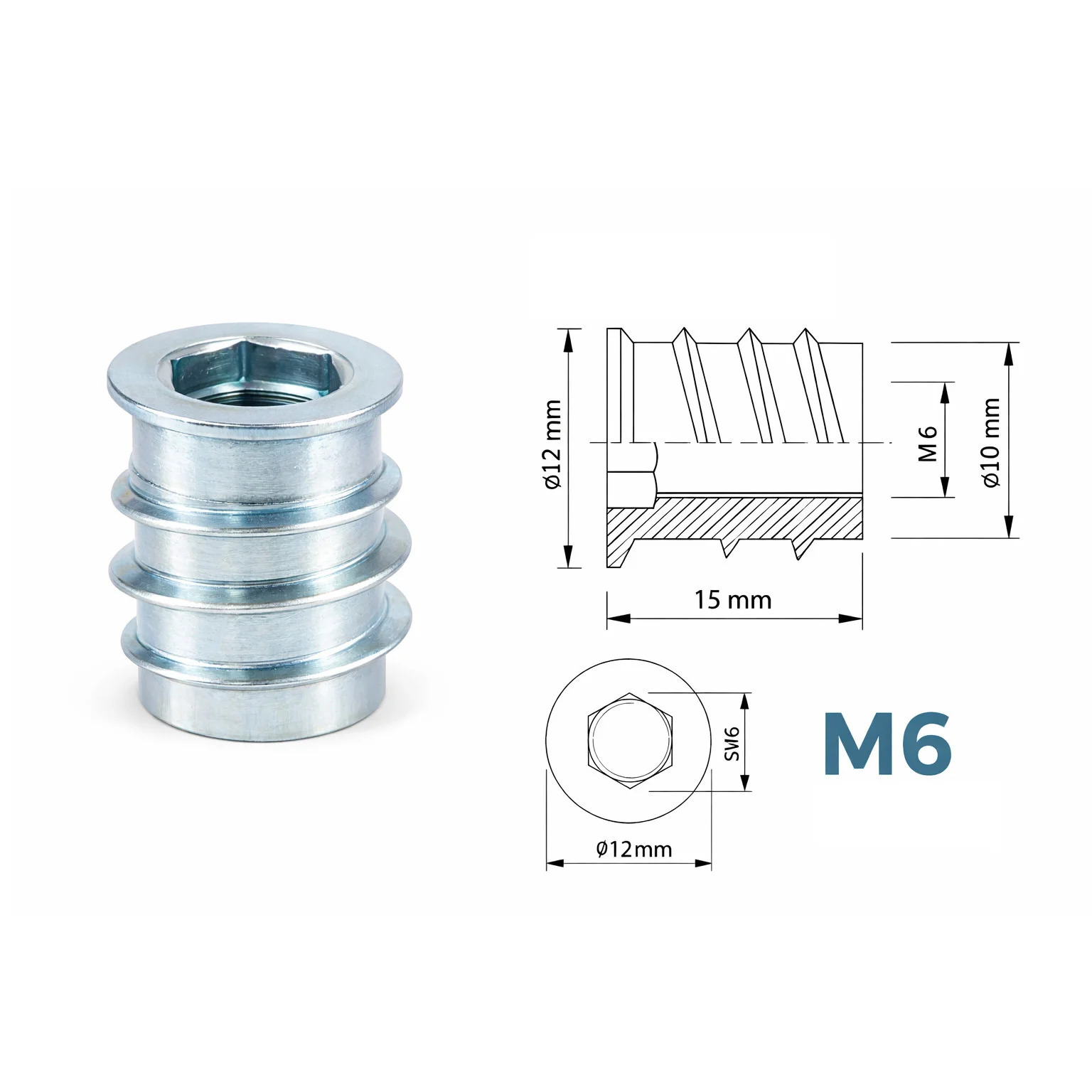 Einschraubmutter M6x15 10 Stück – Bild 3