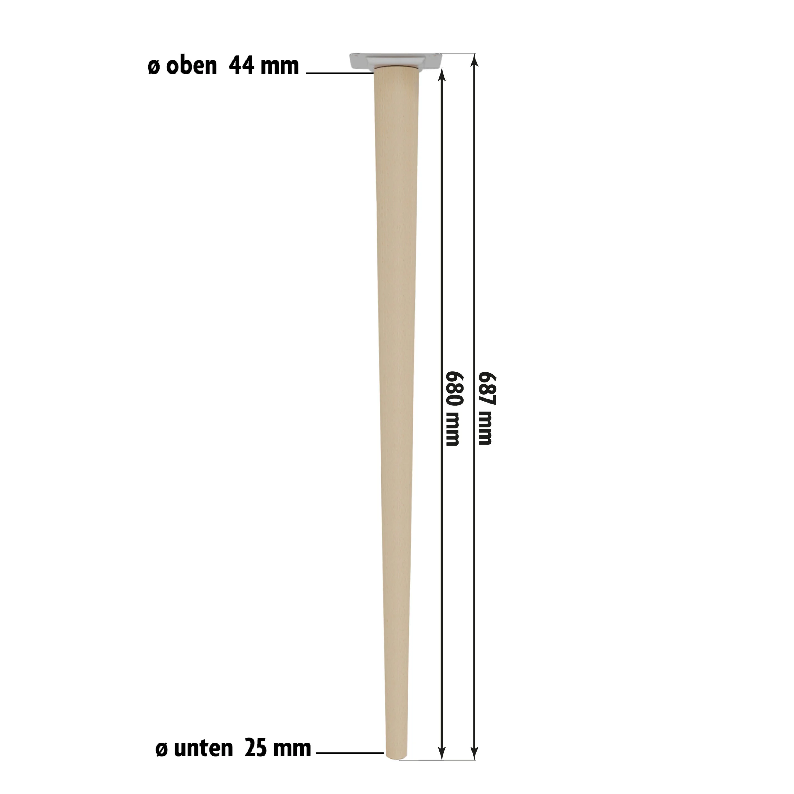 Möbelfuß Holz Buche 68 cm – konisch, Massivholz, inkl. Montageset | 1er oder 4er Set – Bild 6