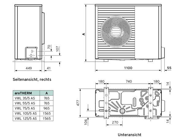 VAILLANT Heizungswärmepumpe Luft/Wasser Kältesplit aroTHERM VWL 55/5 AS 230V – Bild 3