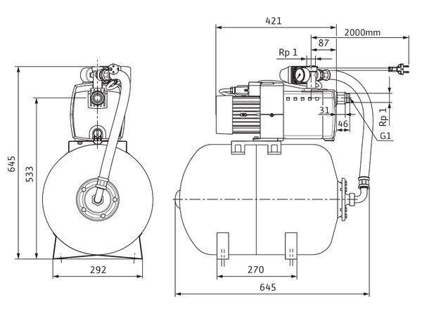 Wilo-Hauswasserwerk HiMulti 3 H 50/2-25P 230V und 50 L Behälter – Bild 3