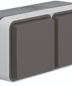 Steckdose SCHUKO 2fach waagerecht mit Kl appd., 4 Leitungseinf. AP W.1 grau