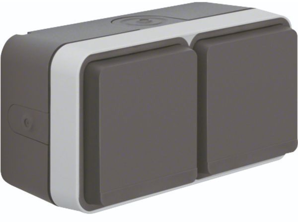 Steckdose SCHUKO 2fach waagerecht mit Kl appd., 4 Leitungseinf. AP W.1 grau