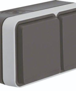 Steckdose SCHUKO 2fach waagerecht mit Kl appdeckel AP W.1 lichtgrau