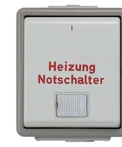 Heizungs-Notschalter 1-polig mit Fenster DELTA fläche IP44 AP dunkelgrau/hellgrau