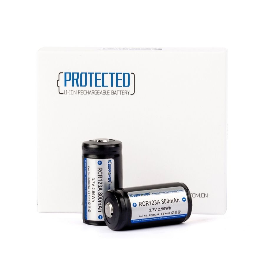 2er Set Keeppower RCR123A 16340 800mAh, 3,6V – 3,7V Li-Ionen-Akku geschützt