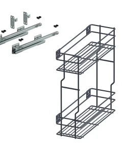 Unterschrankauszug Küche 2 Ebenen Anthrazit – 150/200/250 mm, Soft-Close, Links/Rechts