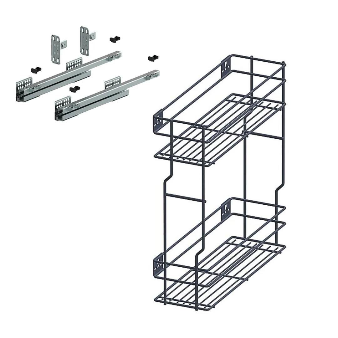 Unterschrankauszug Küche 2 Ebenen Anthrazit – 150/200/250 mm, Soft-Close, Links/Rechts – Bild 2