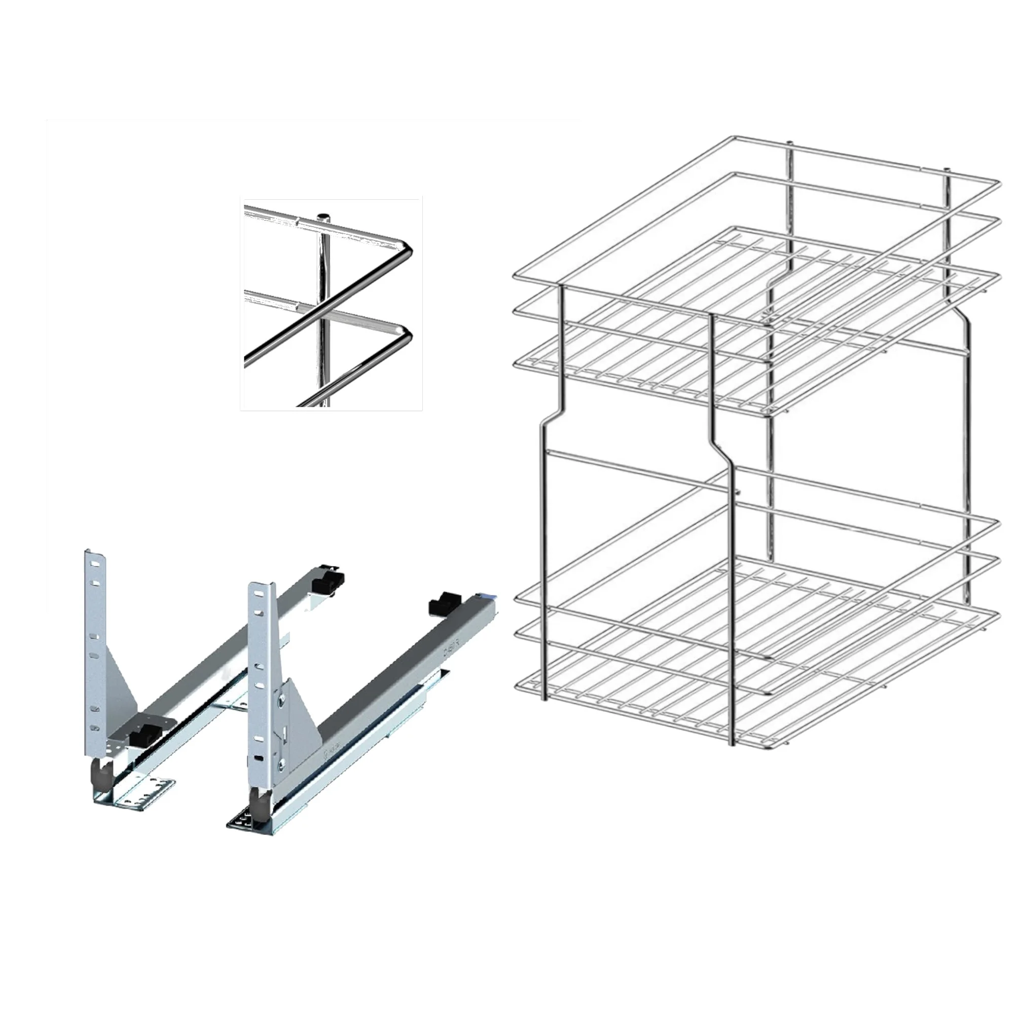 Unterschrankauszug 60 cm Soft-Close Chrom – Bodenmontage mit Bodenschienen 2 Etagen | Prima Online – Bild 8