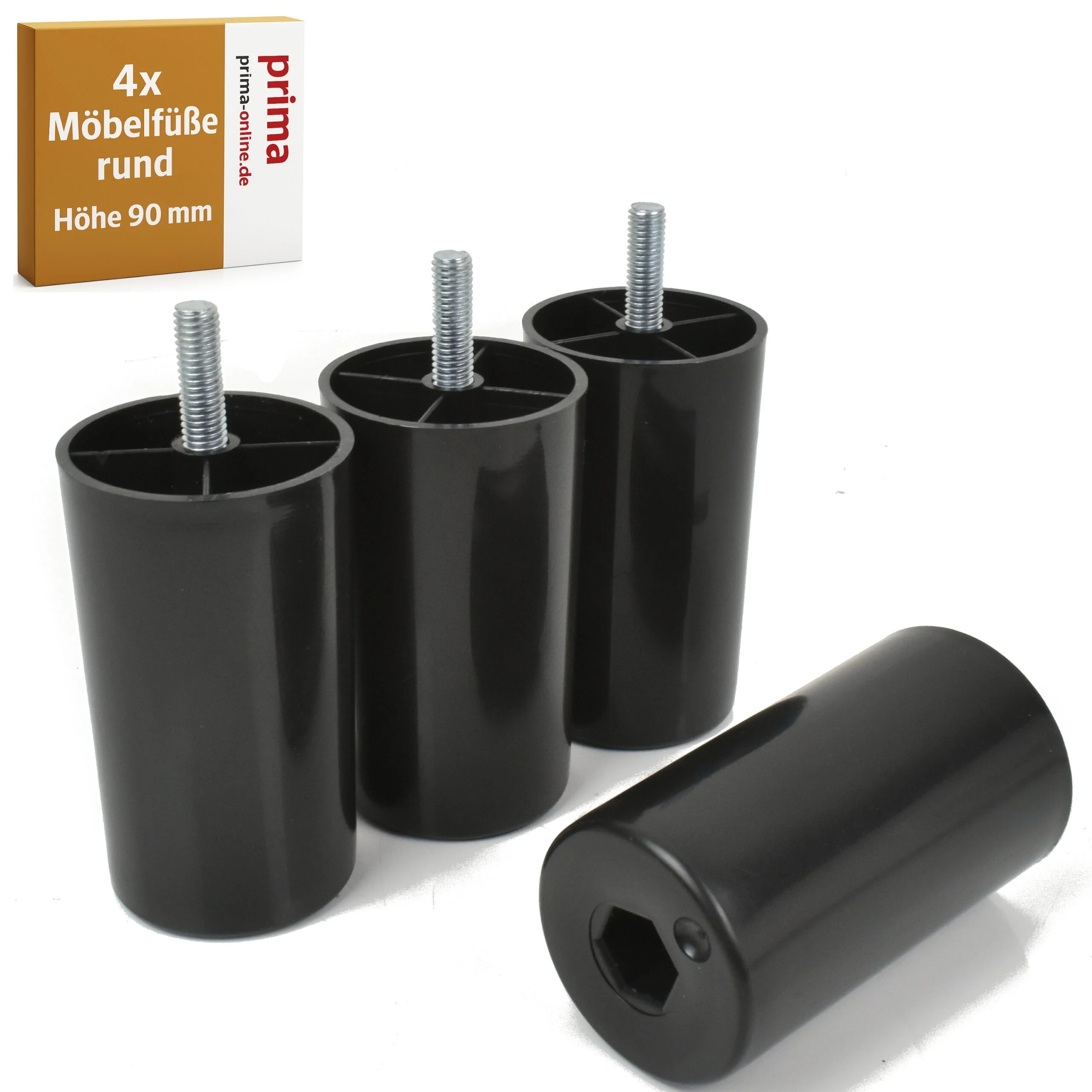 Möbelfüße rund Höhe 90 mm – Schwarz mit M8 Gewinde – Bild 8