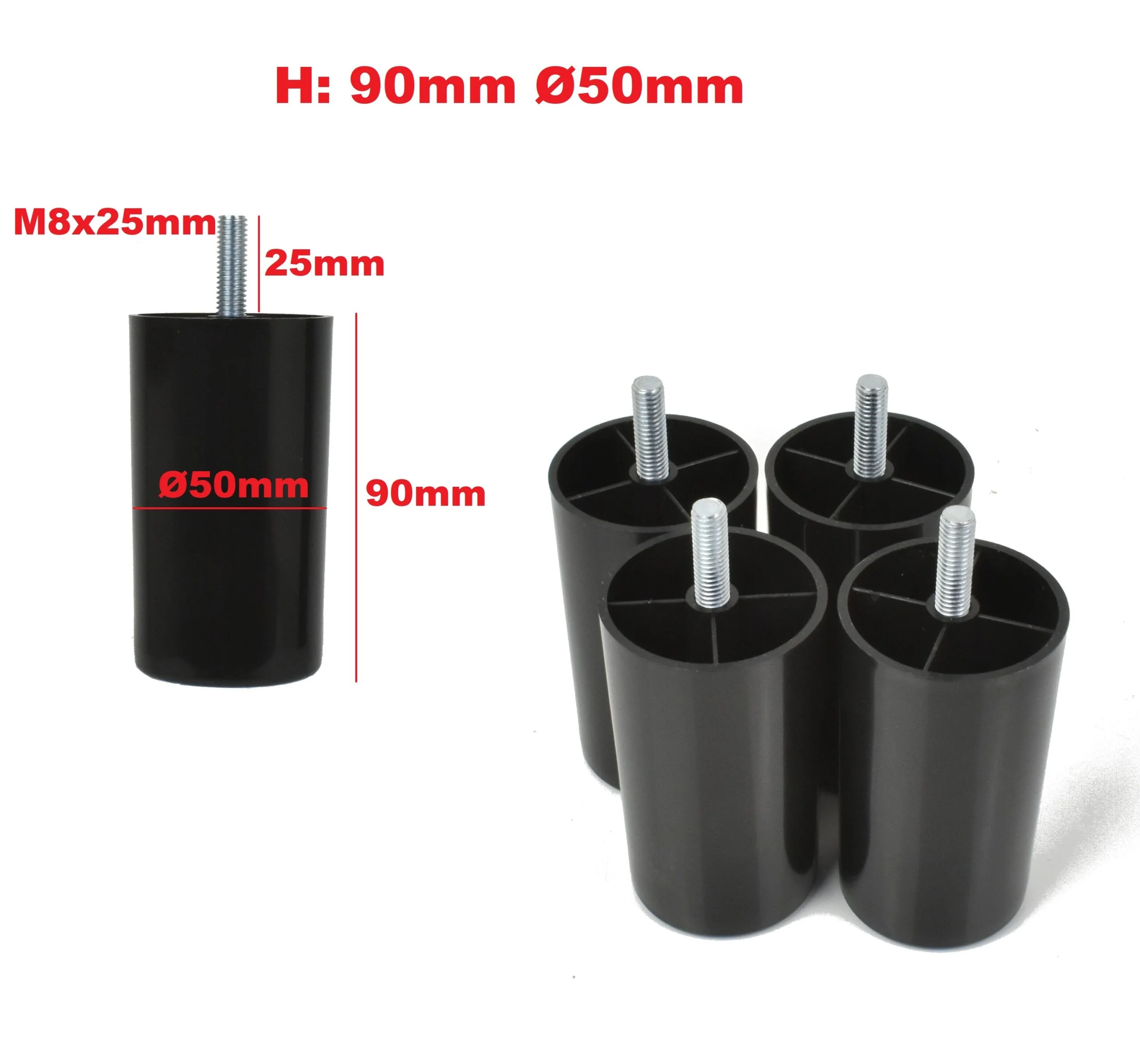 Möbelfüße rund Höhe 90 mm – Schwarz mit M8 Gewinde – Bild 6