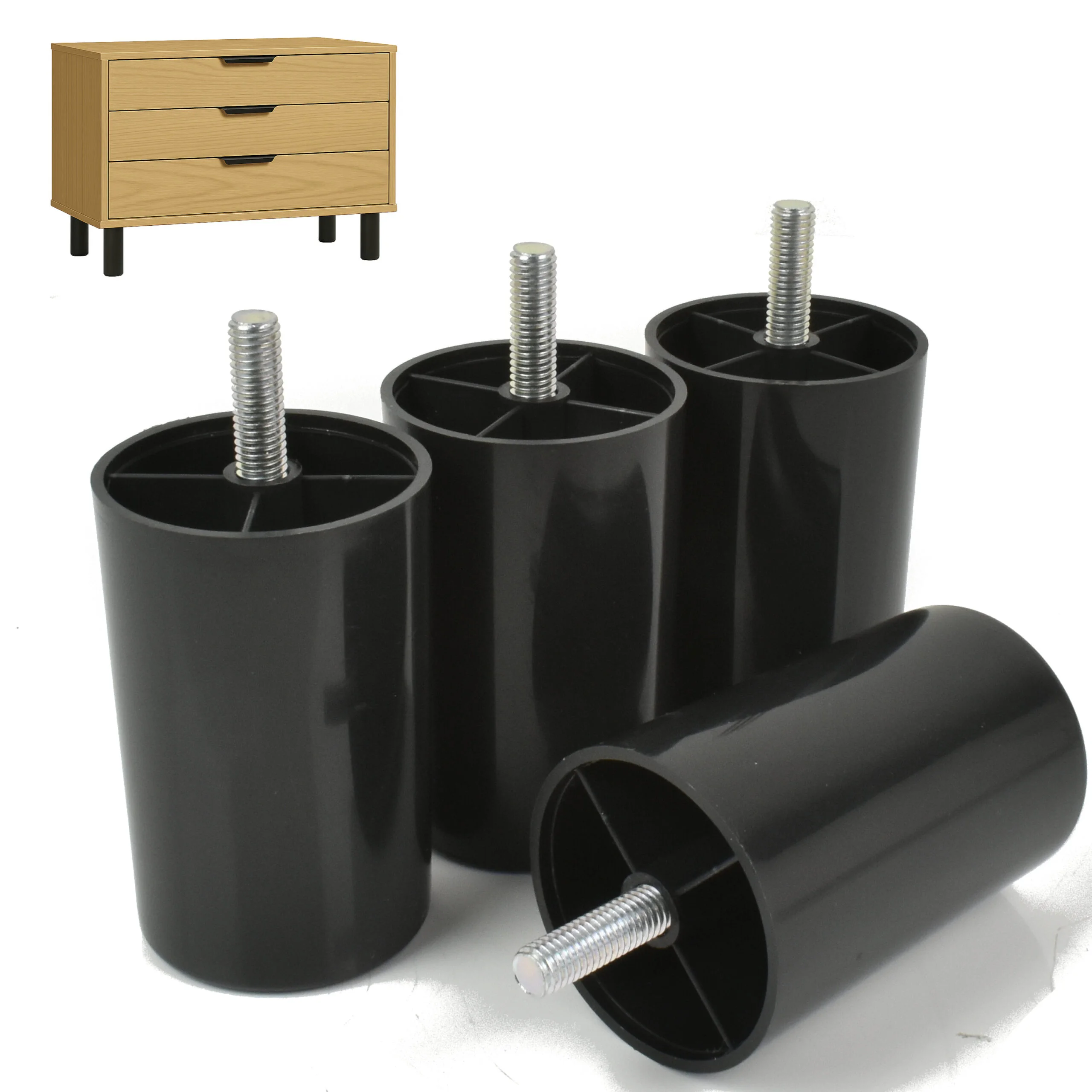 Möbelfüße rund Höhe 80 mm – Schwarz mit M8 Gewinde – Bild 8