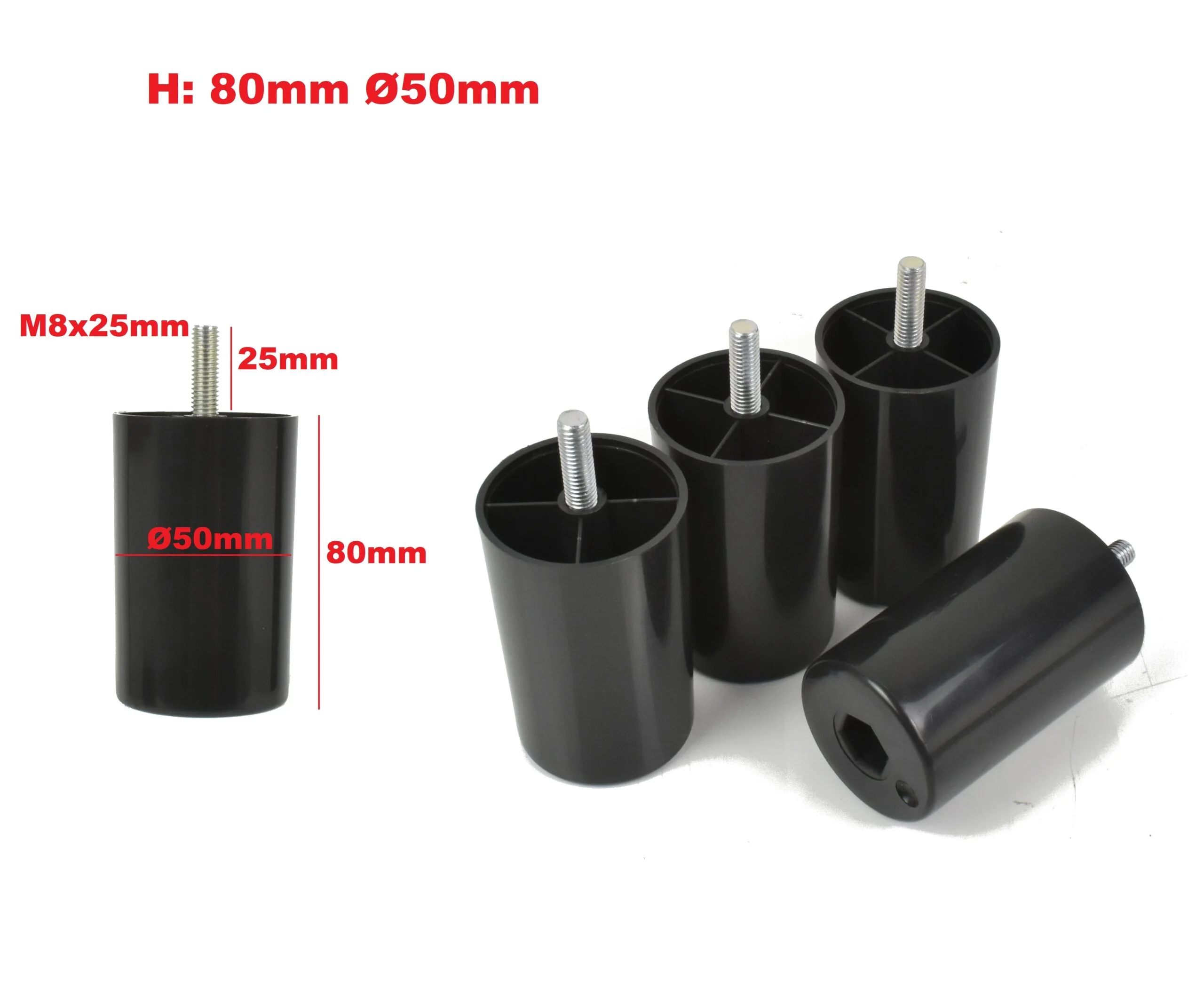 Möbelfüße rund Höhe 80 mm – Schwarz mit M8 Gewinde – Bild 3