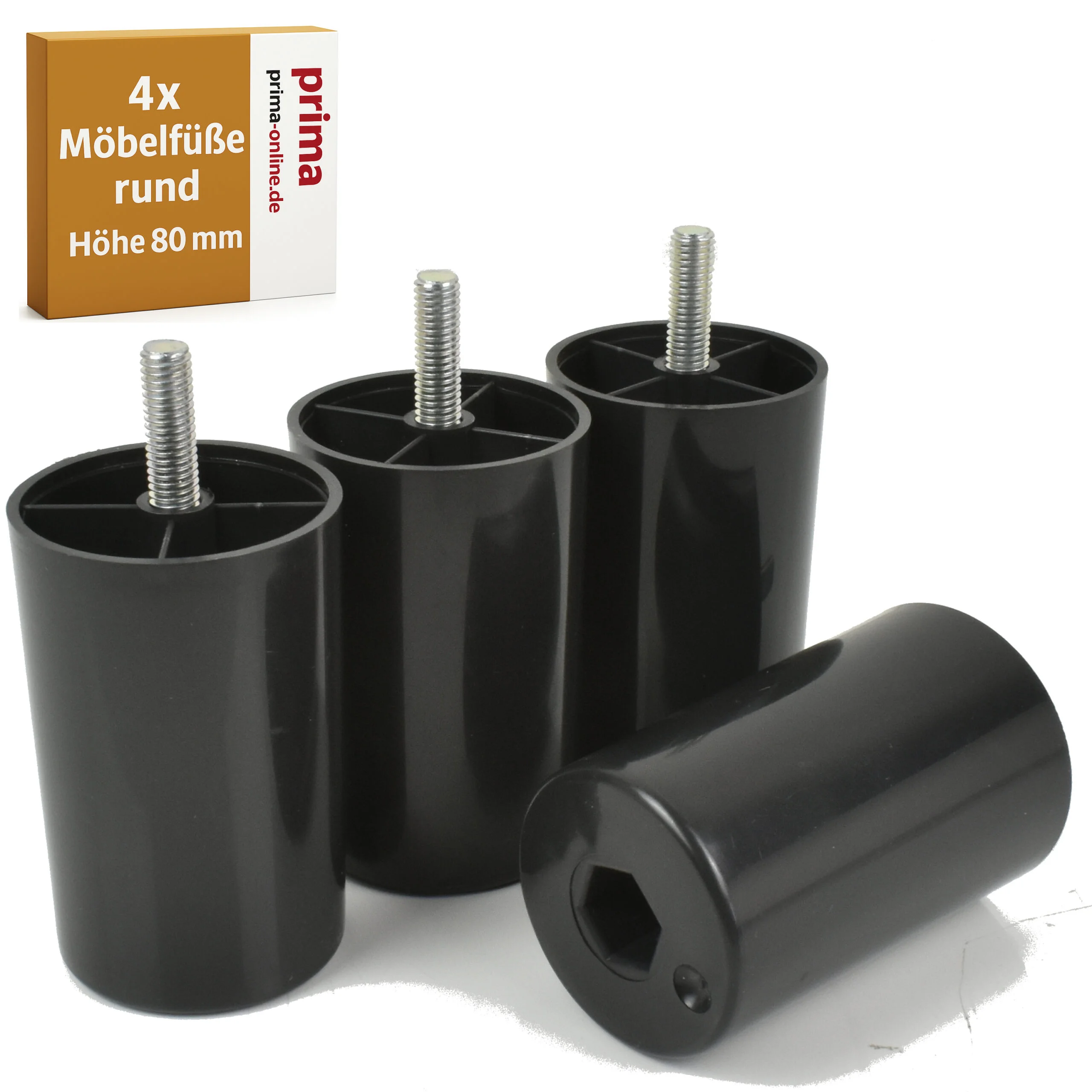 Möbelfüße rund Höhe 80 mm – Schwarz mit M8 Gewinde – Bild 4
