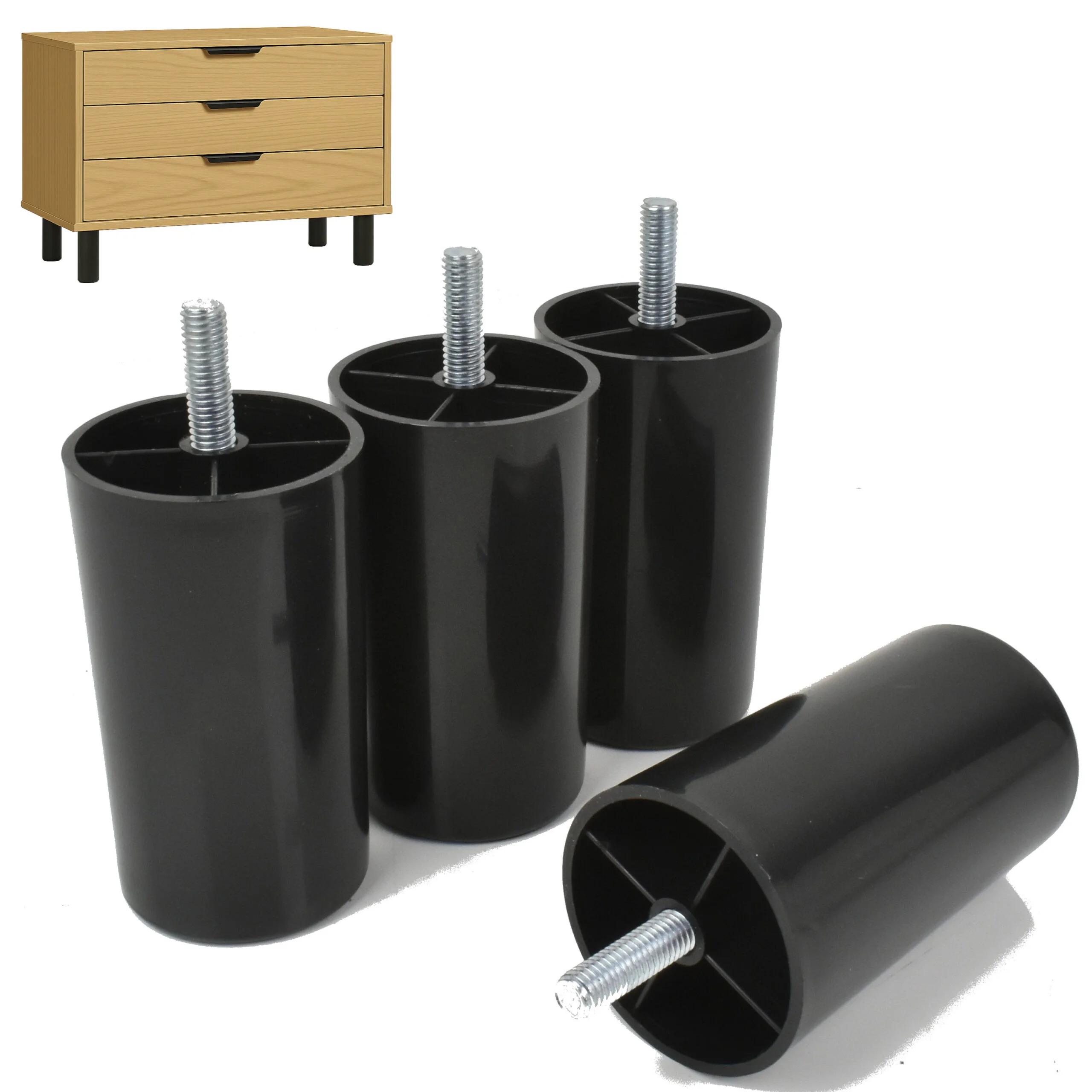 Möbelfüße rund Höhe 90 mm – Schwarz mit M8 Gewinde