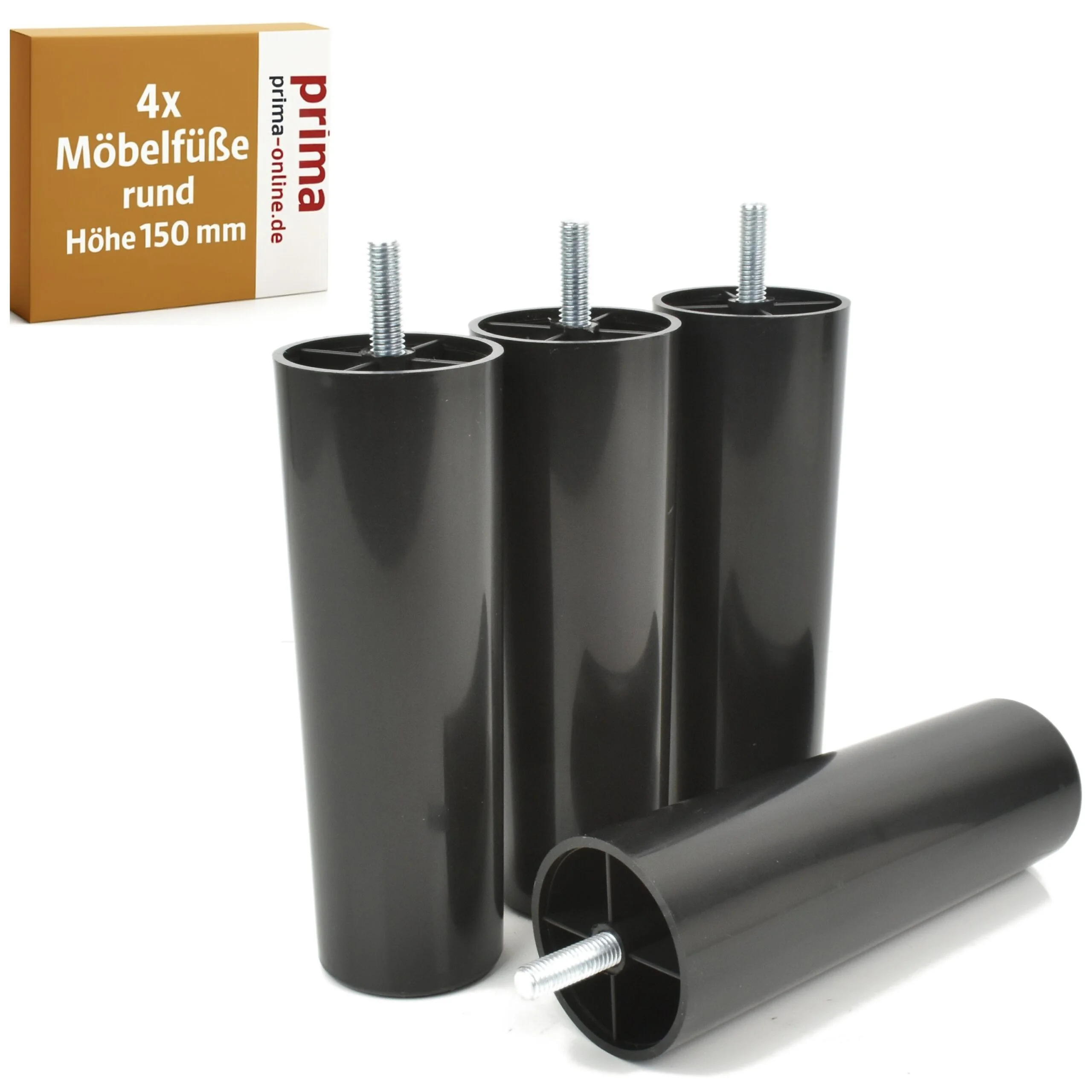 Möbelfüße rund Höhe 150 mm – Schwarz mit M8 Gewinde – Bild 7