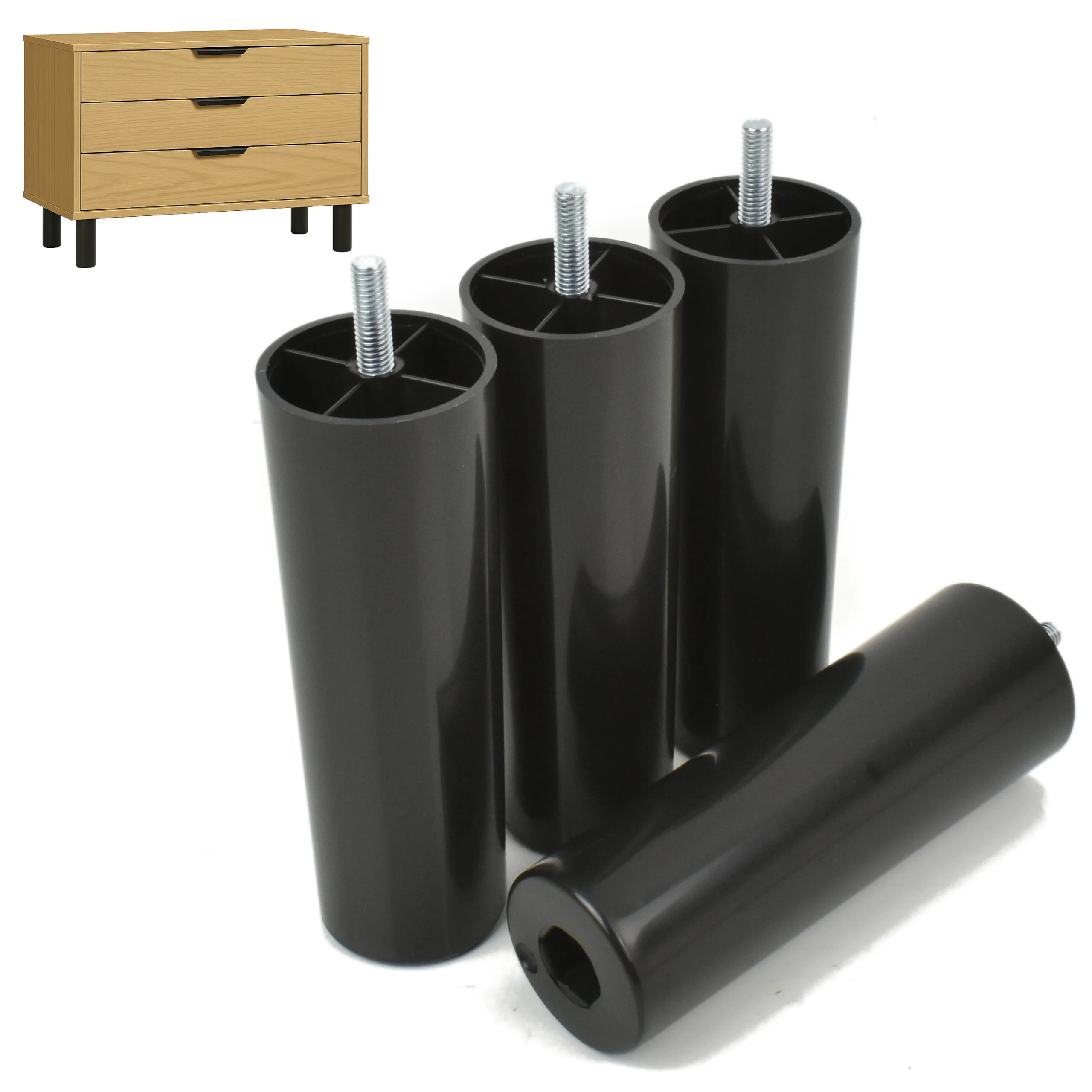 Möbelfüße rund Höhe 150 mm – Schwarz mit M8 Gewinde – Bild 8