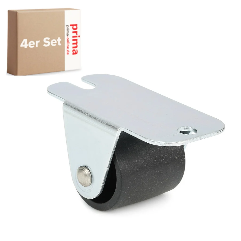 4er Set Kastenrolle Möbel Bockrollen H: 21mm Kunststoffrad Ø 17 mm ohne Bremsen – Bild 2