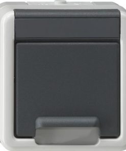 SCHUKO-Steckdose 16 A 250 V~ mit Klappdeckel und Shutter WG AP Grau Hinweise :  Erhöhter Berührungsschutz (Safety Plus) gemäß DIN VDE 0620-1.