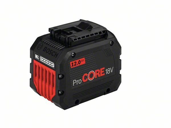 Akkupack ProCORE18V 12.0Ah, Der ProCORE 18V 12.0Ah liefert eine außergewöhnliche und konstante Leistung und ist der stärkste Akku mit der längsten Laufzeit in der ProCORE18V-Reihe. Der Akku liefert Leistung wie bei einem 2.000-Watt-Kabelgerät für Anwendungen, die maximale Ausdauer und Leistung erfordern. Für überlegene Wärmeableitung am Akku von innen nach außen verfügt der Akku außerdem über COOLPACK 2.0-Technologie. Da Wärme den Zellen schaden kann, sorgt die COOLPACK 2.0-Technologie für eine um beeindruckende 135 % längere Akkulebensdauer im Vergleich zu Standardakkus und ermöglicht damit längere Betriebszeiten. Kompatibel mit allen Werkzeugen und Ladegeräten aus dem Bosch Professional 18V System und der AMPShare Alliance. Der ProCORE18V 12.0Ah Professional ist ein Lithium-Ionen-Akku mit Ladezustandsanzeige. Karton; 1 x Akku ProCORE18V 12.0Ah (1 600 A01 6GU)